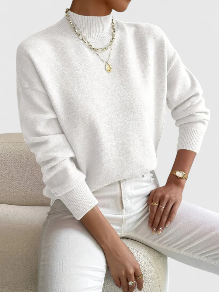 Mock Neck Knit Long Sleeve Ribbed Trim Pullover Sweater