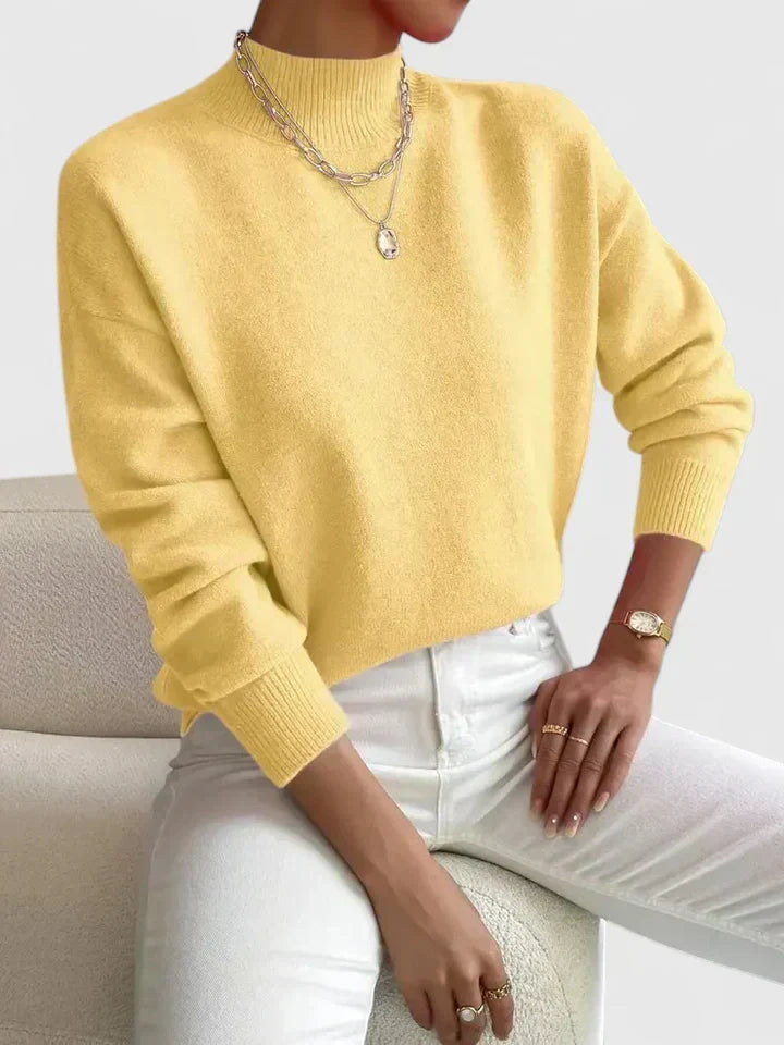 Mock Neck Knit Long Sleeve Ribbed Trim Pullover Sweater