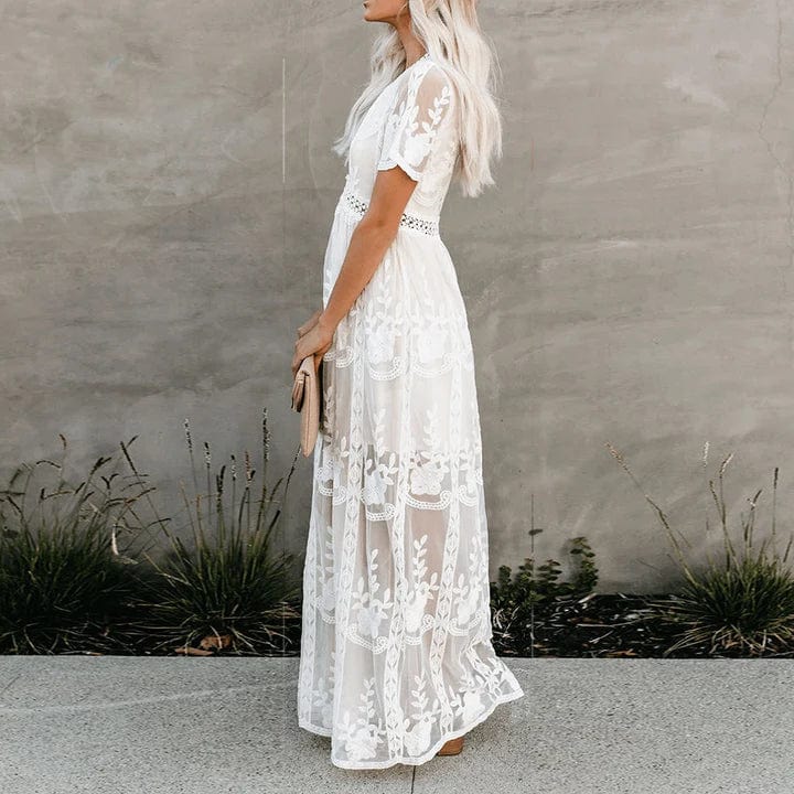 Cerise Minimalist Maxi Lace Ibiza Dress Elevated Occasion Wear