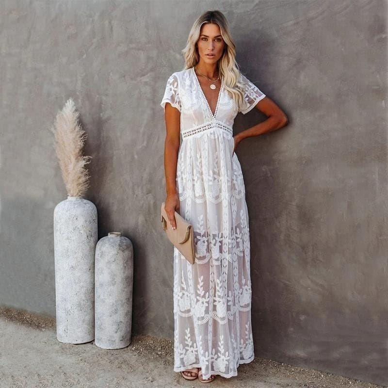 Cerise Minimalist Maxi Lace Ibiza Dress Elevated Occasion Wear