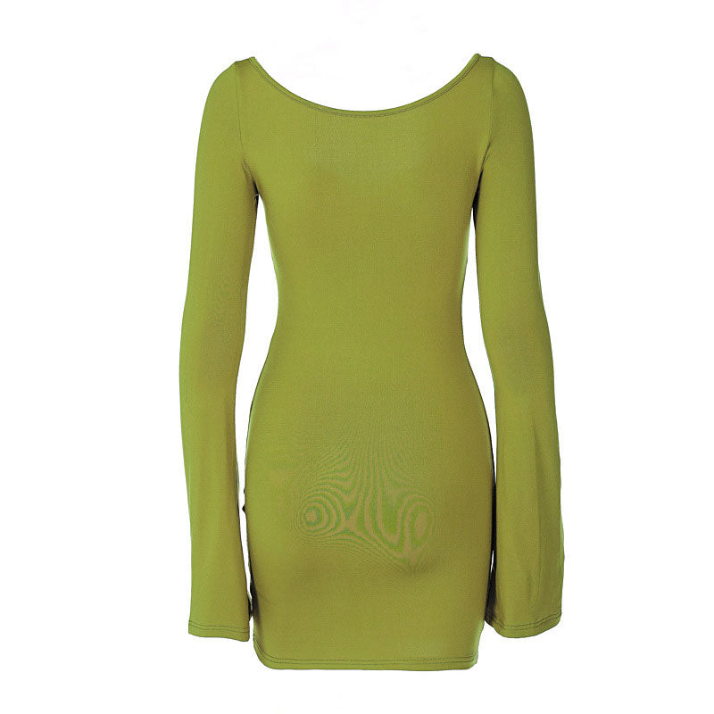 Green Sweetheart Twist Front Flared Long Sleeve Bodycon Mini Dress