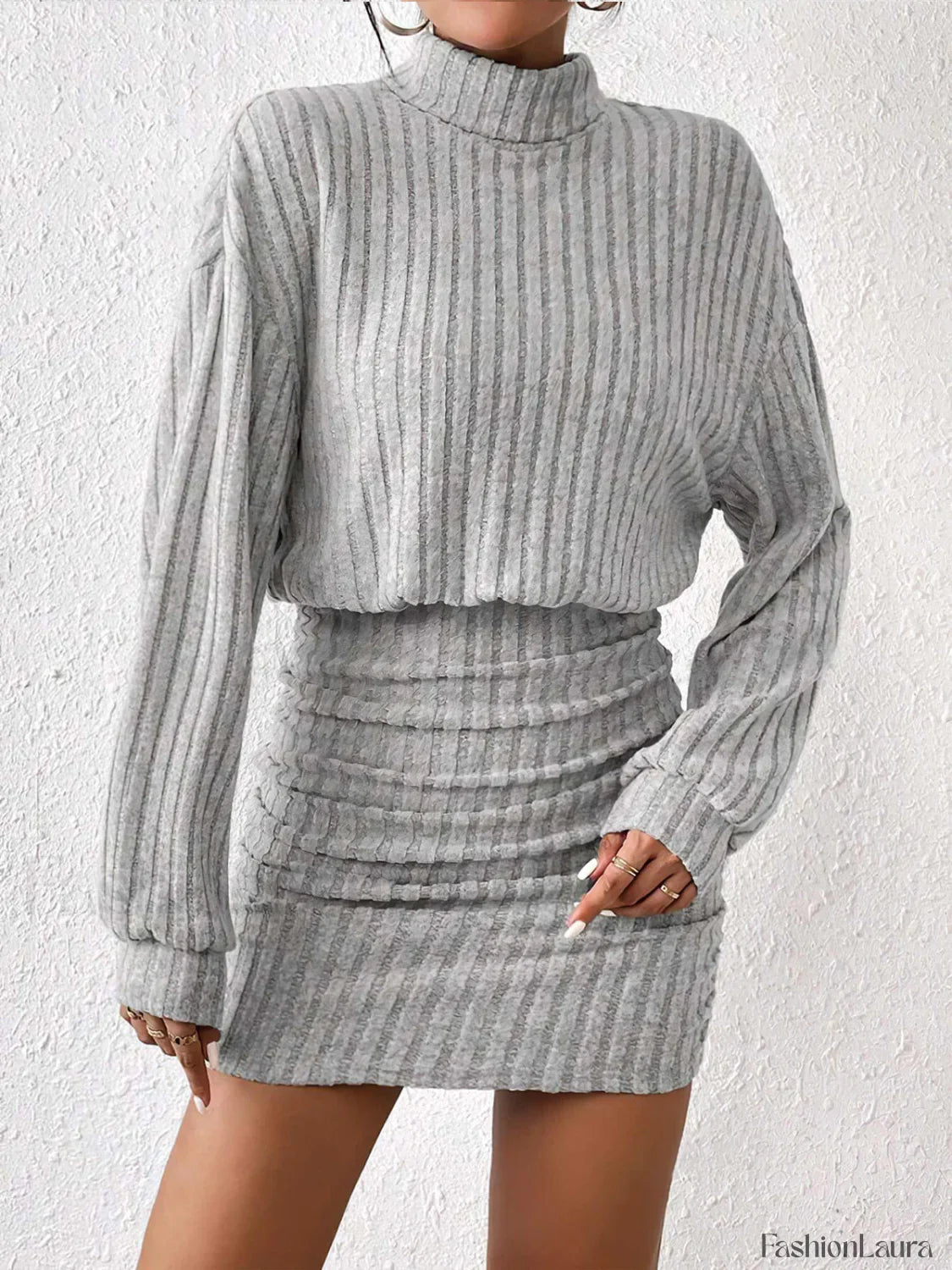 Mock Neck Ribbed Short Dress