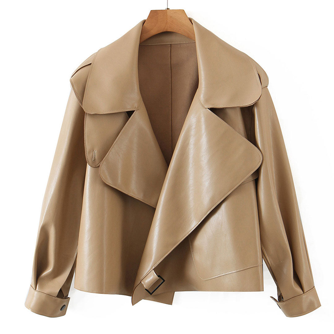 Khaki Collared Double Breasted Long Sleeve Cropped Trench Coat