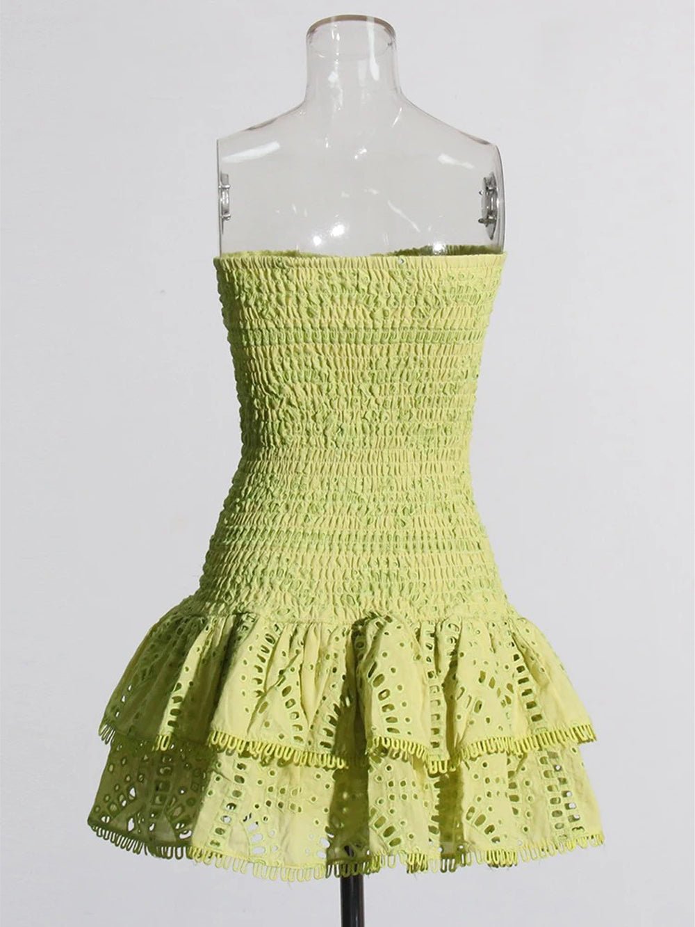 Eyelet Embroidery Smocked Tiered Ruffle Strapless Mini Dress 4