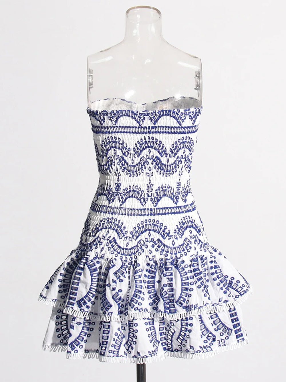 Eyelet Embroidery Smocked Tiered Ruffle Strapless Mini Dress 6