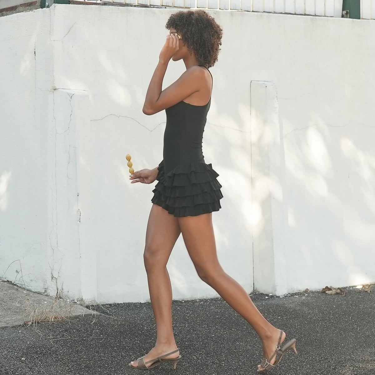 Scoop Neck Ribbed Tank Tiered Ruffle Hem Mini Dress 5