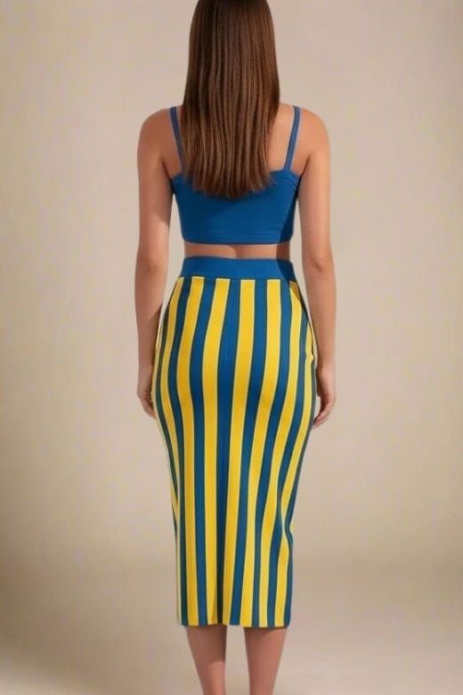 Nadia Bandage Crop Top and Midi Skirt Set - Royal Blue