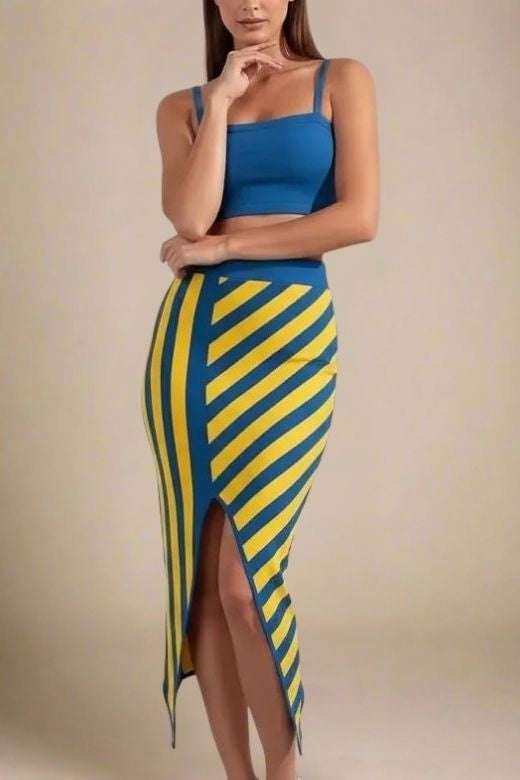 Nadia Bandage Crop Top and Midi Skirt Set - Royal Blue