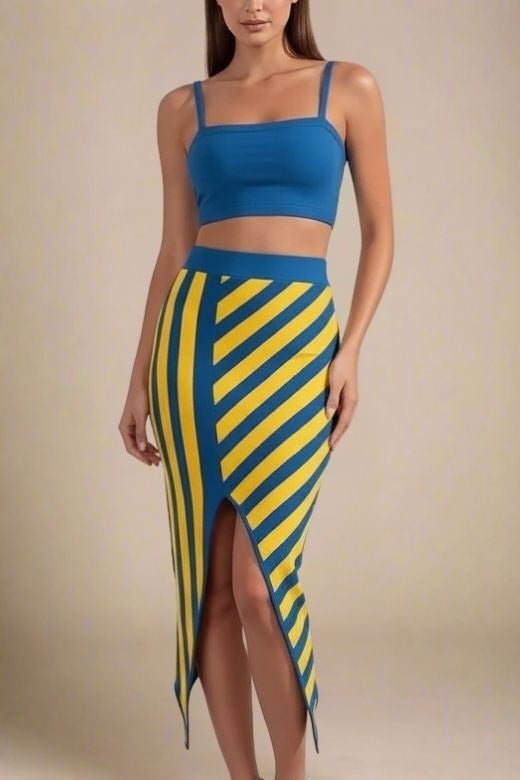 Nadia Bandage Crop Top and Midi Skirt Set - Royal Blue