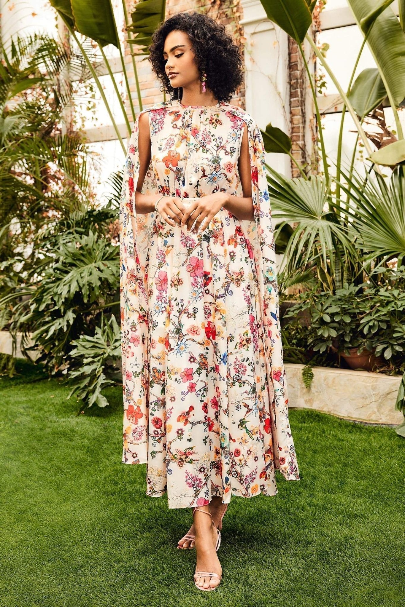 Gloria Statement Round Neck Cape Sleeve Maxi Dress Boutique Collection
