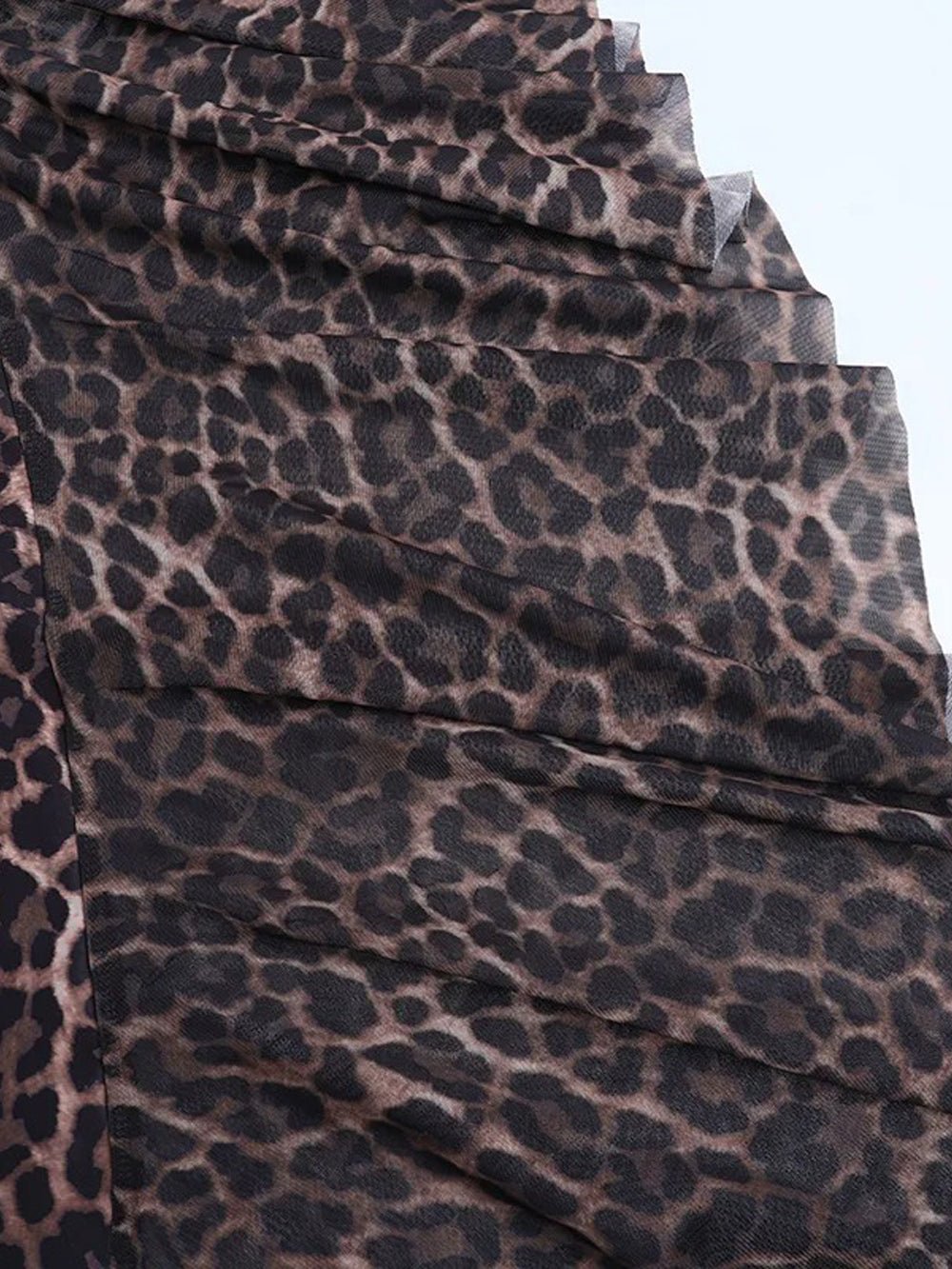 Leopard Spaghetti Strap Deep V-Neck Ruched Lettuce Hem Bodycon Maxi Dress 7
