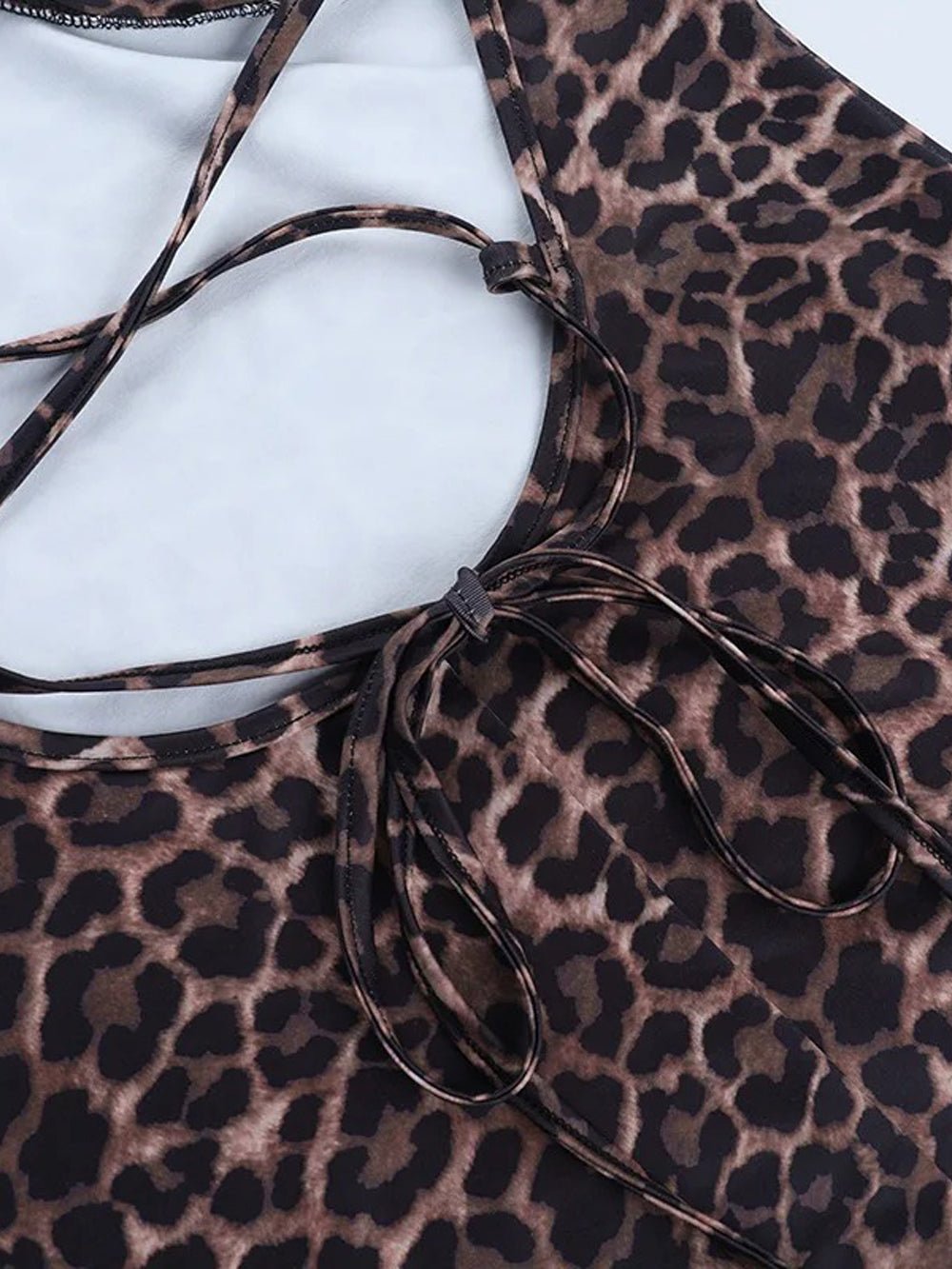 Leopard Spaghetti Strap Deep V-Neck Ruched Lettuce Hem Bodycon Maxi Dress 9