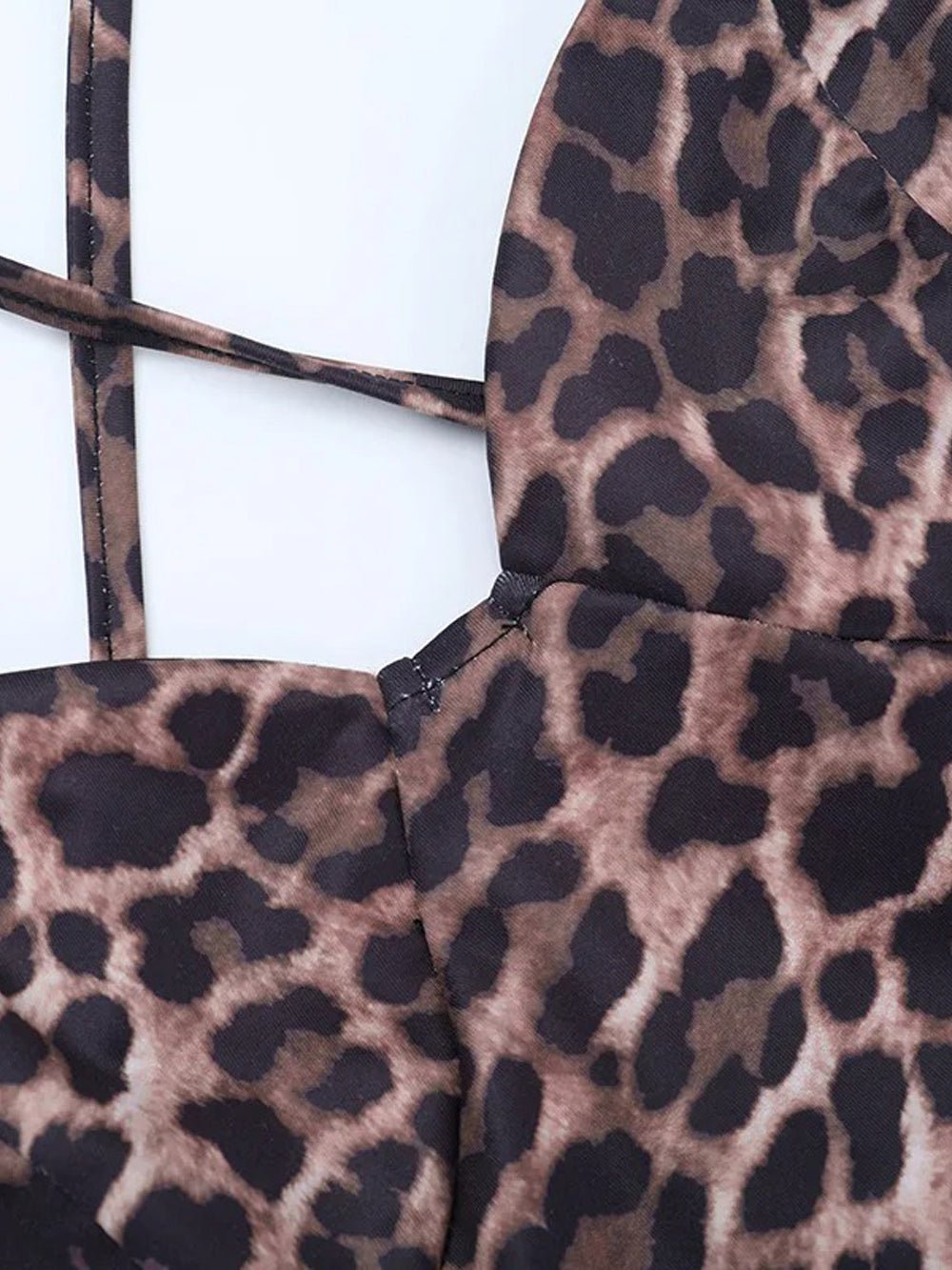 Leopard Spaghetti Strap Deep V-Neck Ruched Lettuce Hem Bodycon Maxi Dress 5
