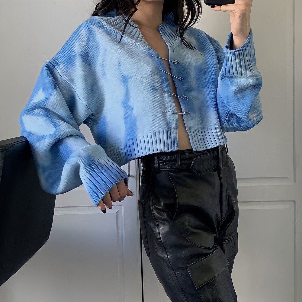 Safety Pin Front Knitted Cropped Cardigan