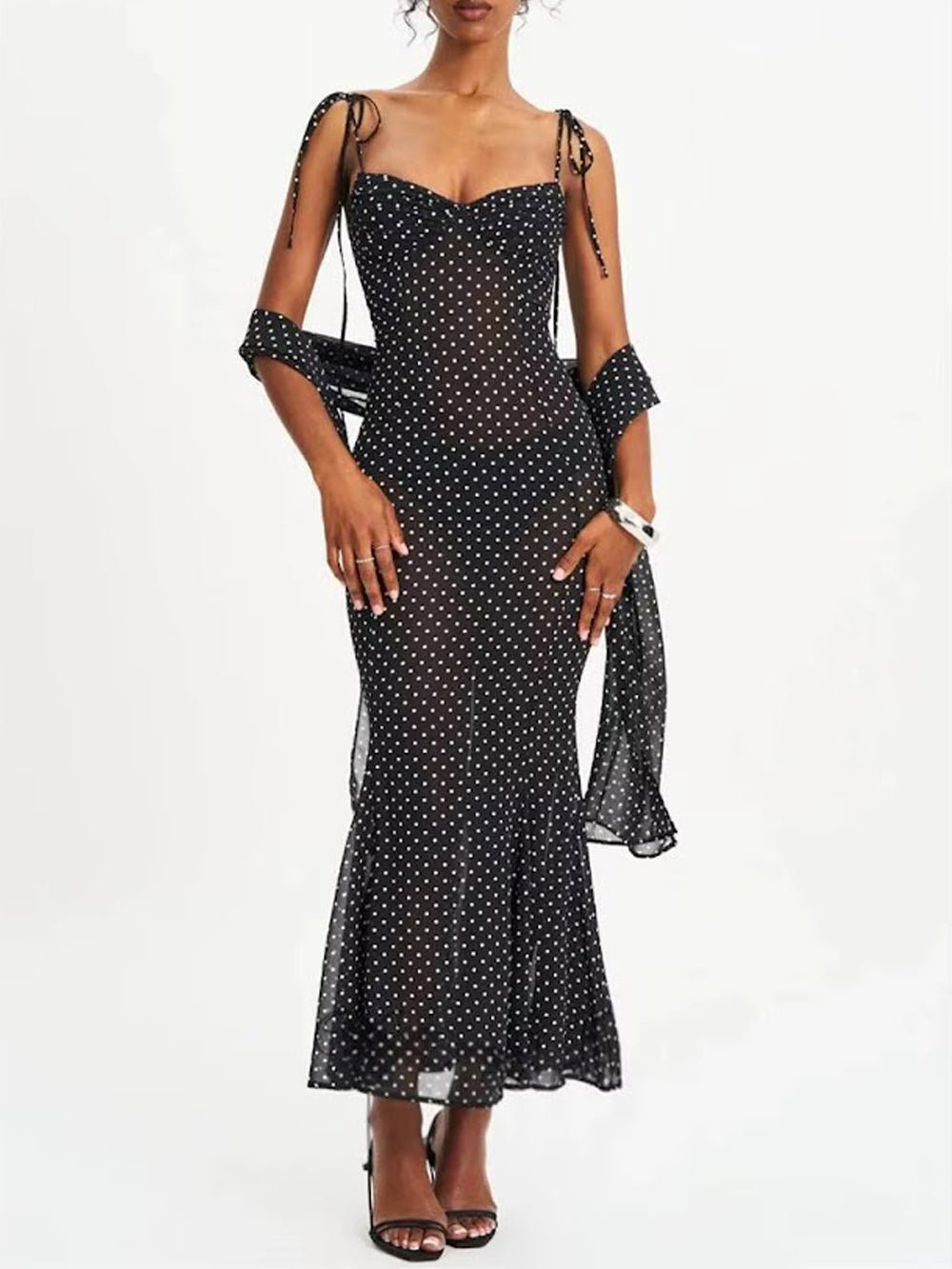 Odette Polka Dot Mesh Midi Dress