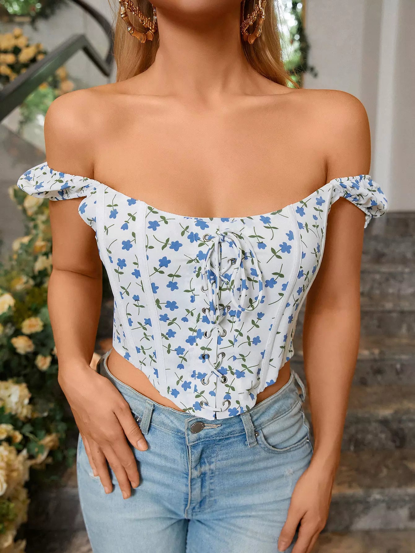 Off The Shoulder Floral Corset Top