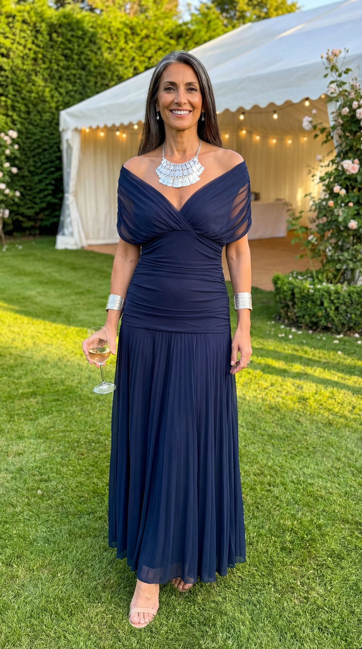 Off-Shoulder Twist Front Ruched Chiffon Maxi Dress 9