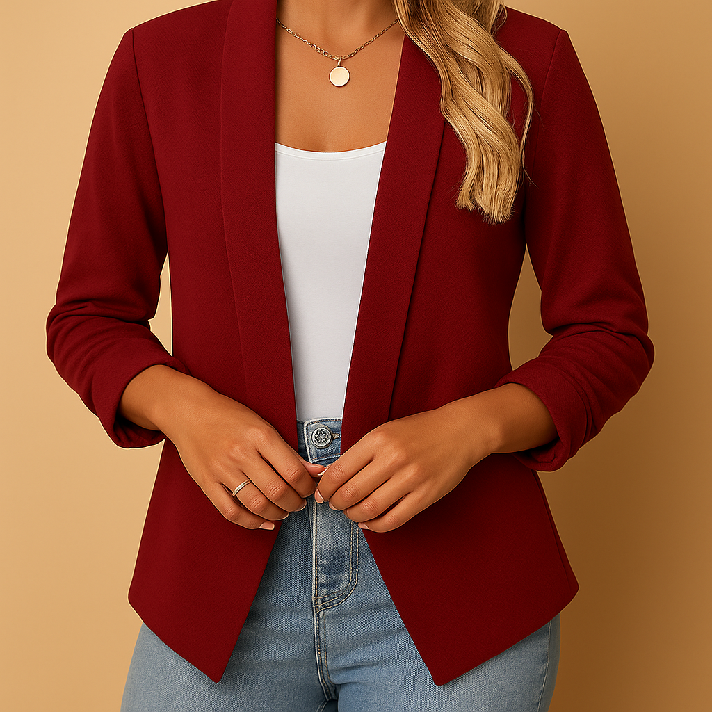 Shawl Collar Open Front Ruched Sleeve Tailored Blazer 4