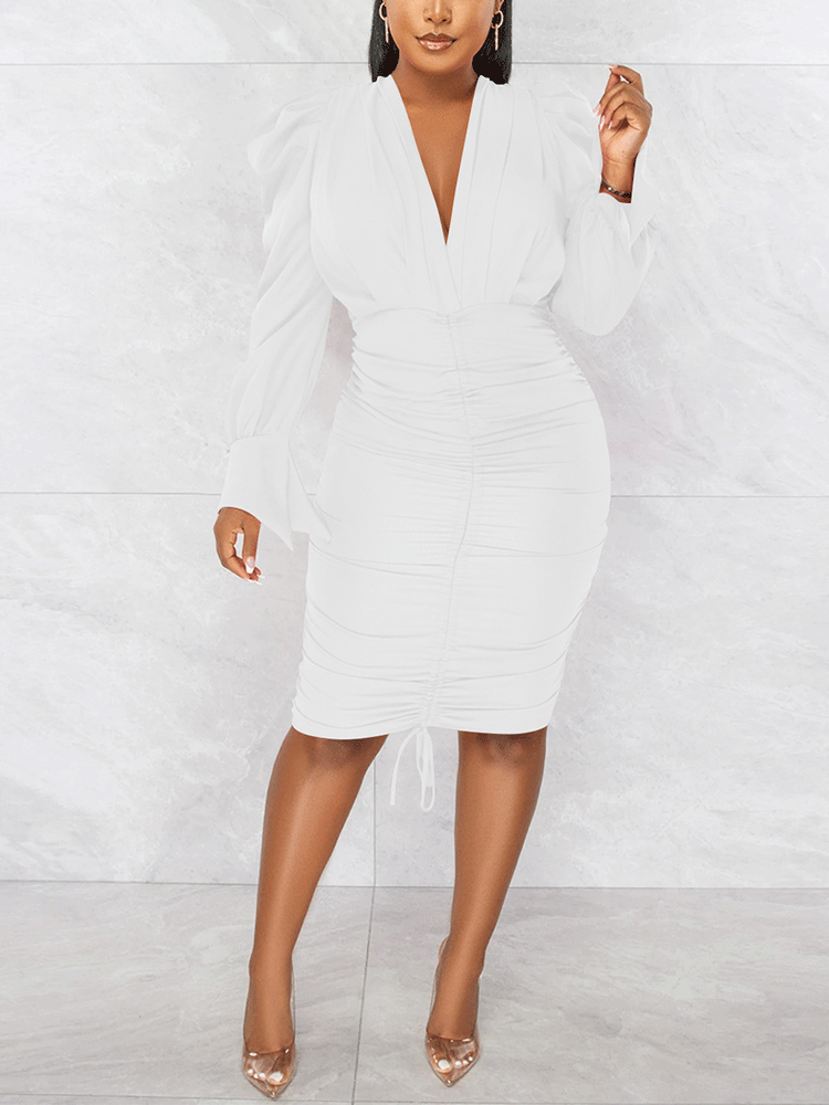 Deep V-Neck Front Trendy Tie Mini Dress White / L Dresses