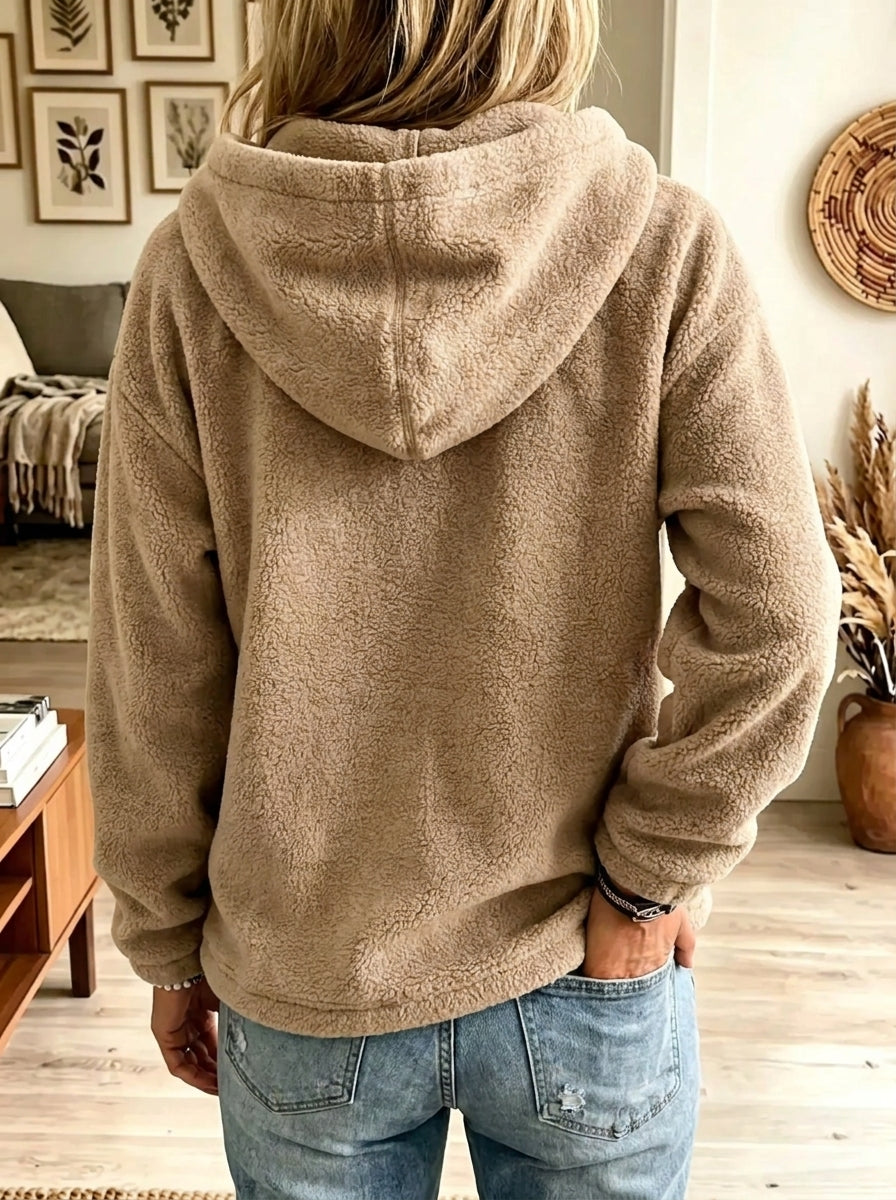 Hooded Half-Zip Kangaroo Pocket Teddy Fleece Pullover 2