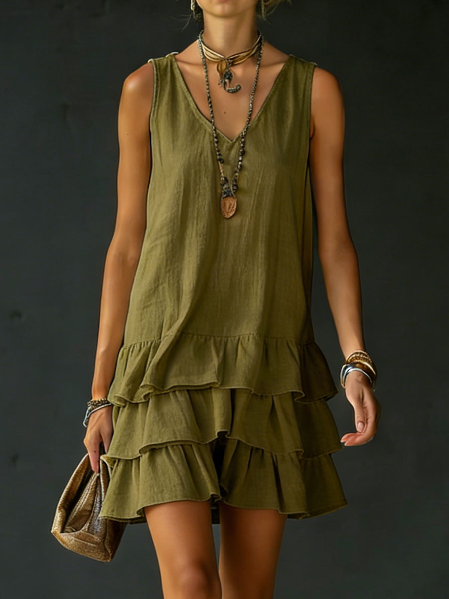 V-Neck Sleeveless Tiered Ruffle Mini Dress 9