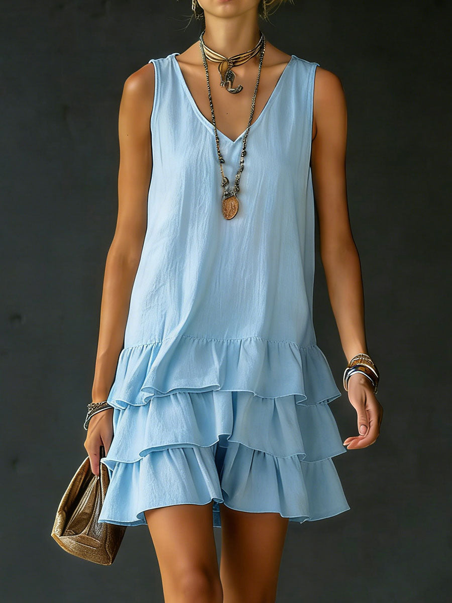 V-Neck Sleeveless Tiered Ruffle Mini Dress 8