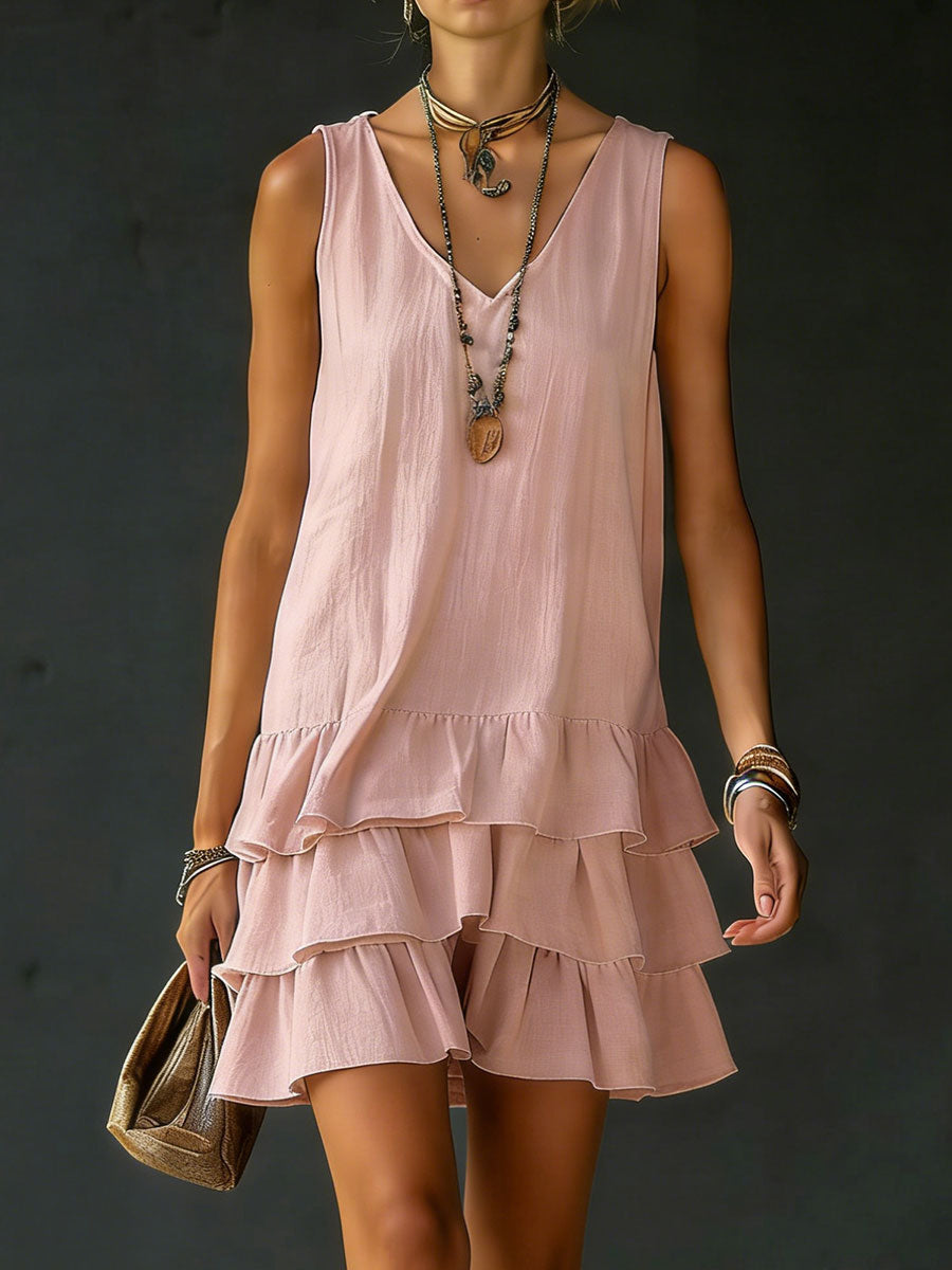 V-Neck Sleeveless Tiered Ruffle Mini Dress 4