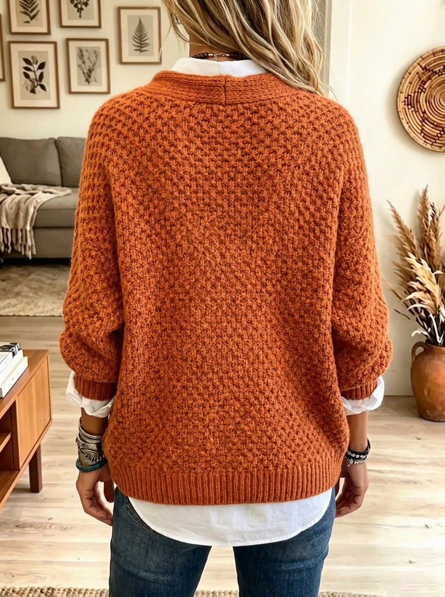 Orange Cross Front Chunky Cable Knit Batwing Poncho Sweater 2
