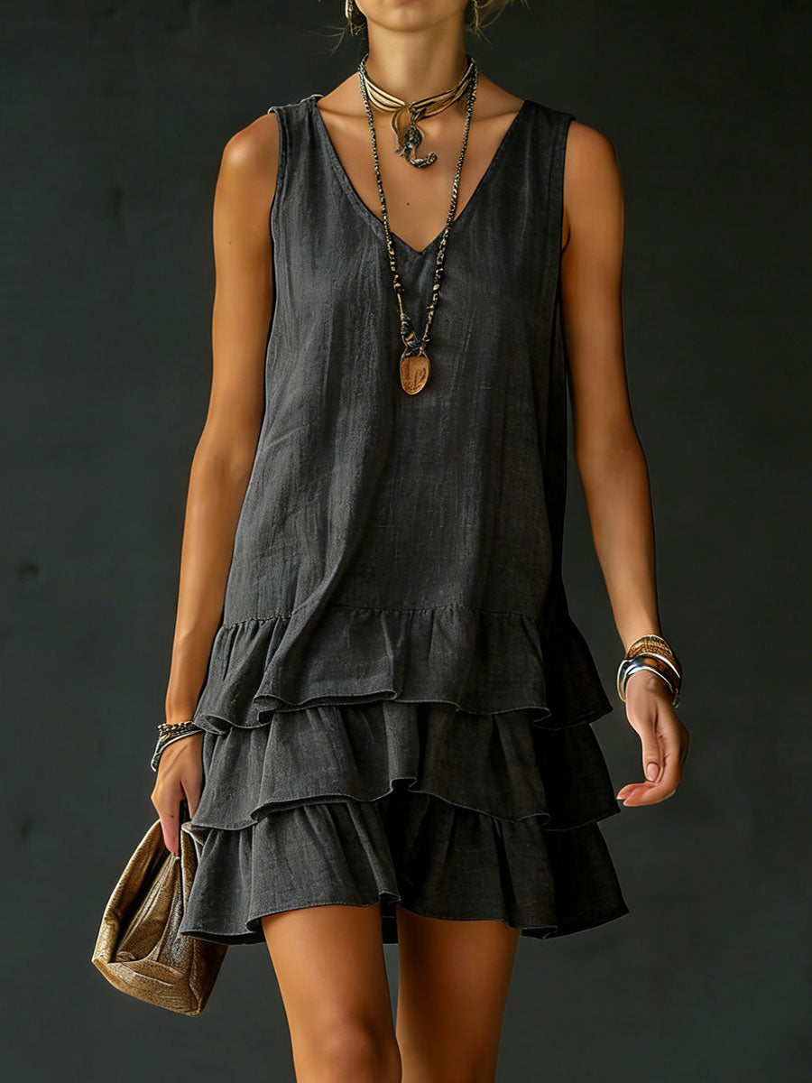 V-Neck Sleeveless Tiered Ruffle Mini Dress 10