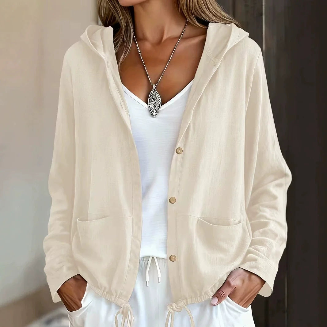 Hooded Button Front Drawstring Hem Patch Pocket Lightweight Jacket 7