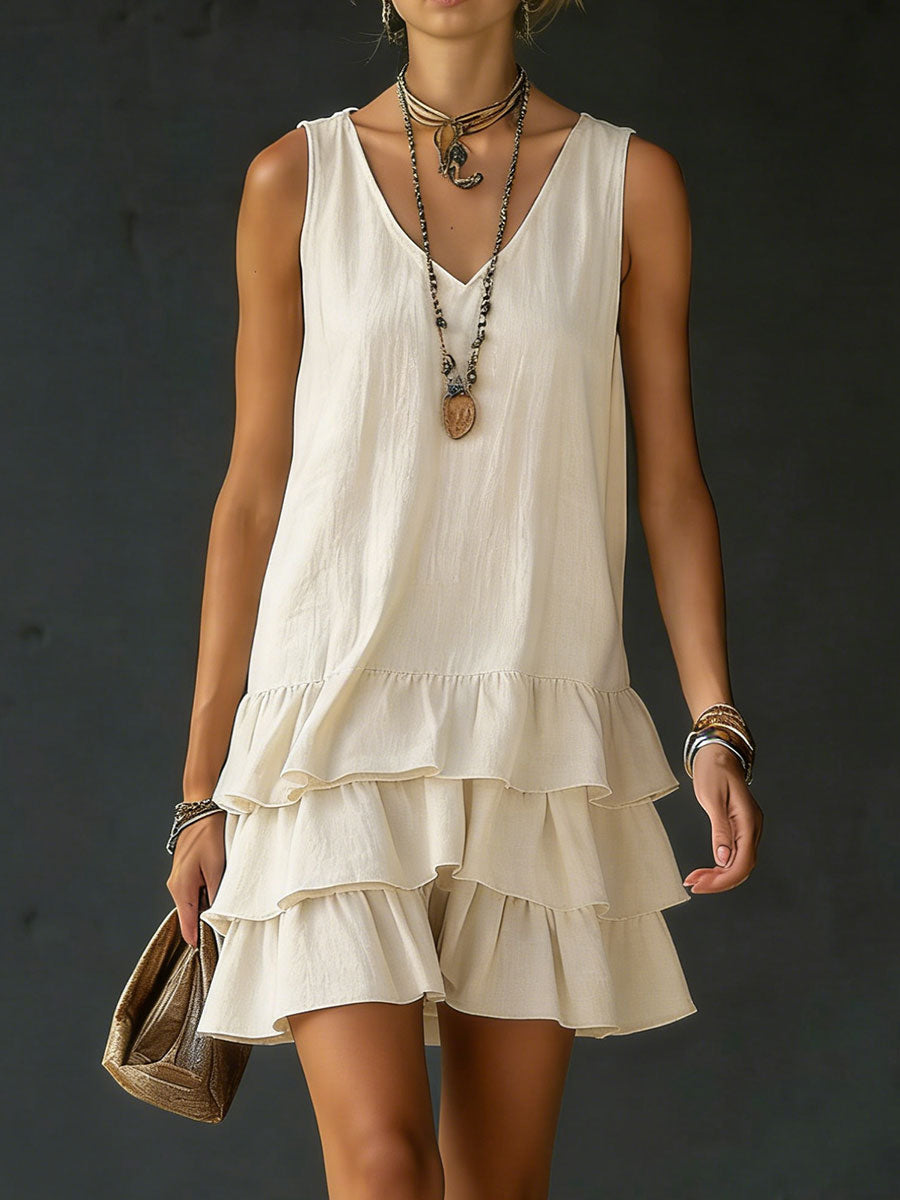 V-Neck Sleeveless Tiered Ruffle Mini Dress 6