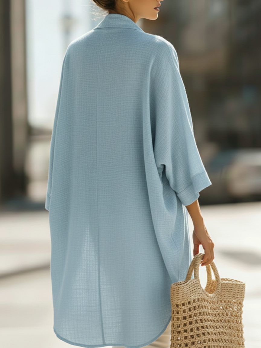 Open Front Batwing Sleeve Linen Cardigan Set 3