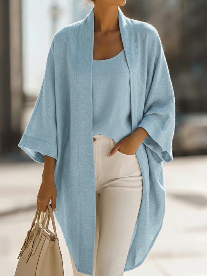 Open Front Batwing Sleeve Linen Cardigan Set