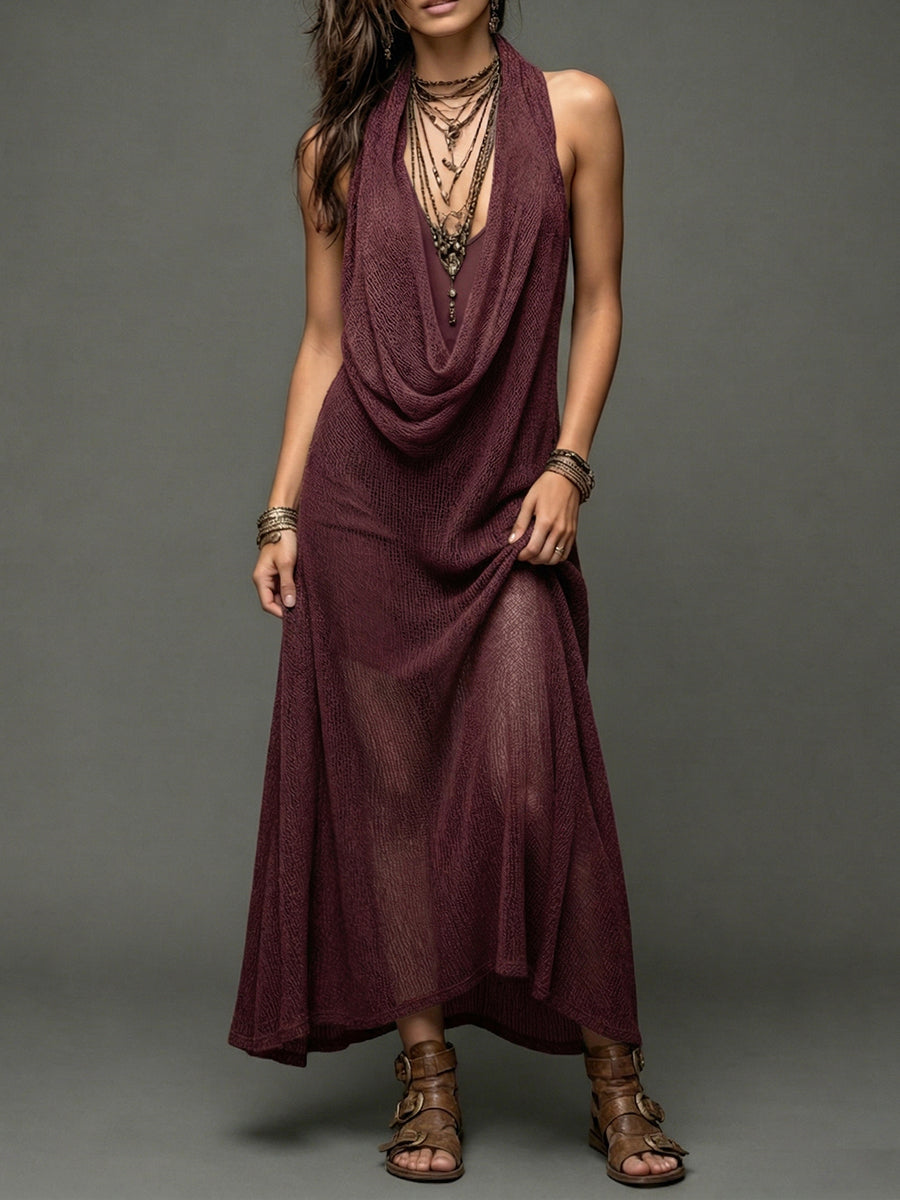 Cowl Neck Backless Sleeveless Knit Maxi Dress 7
