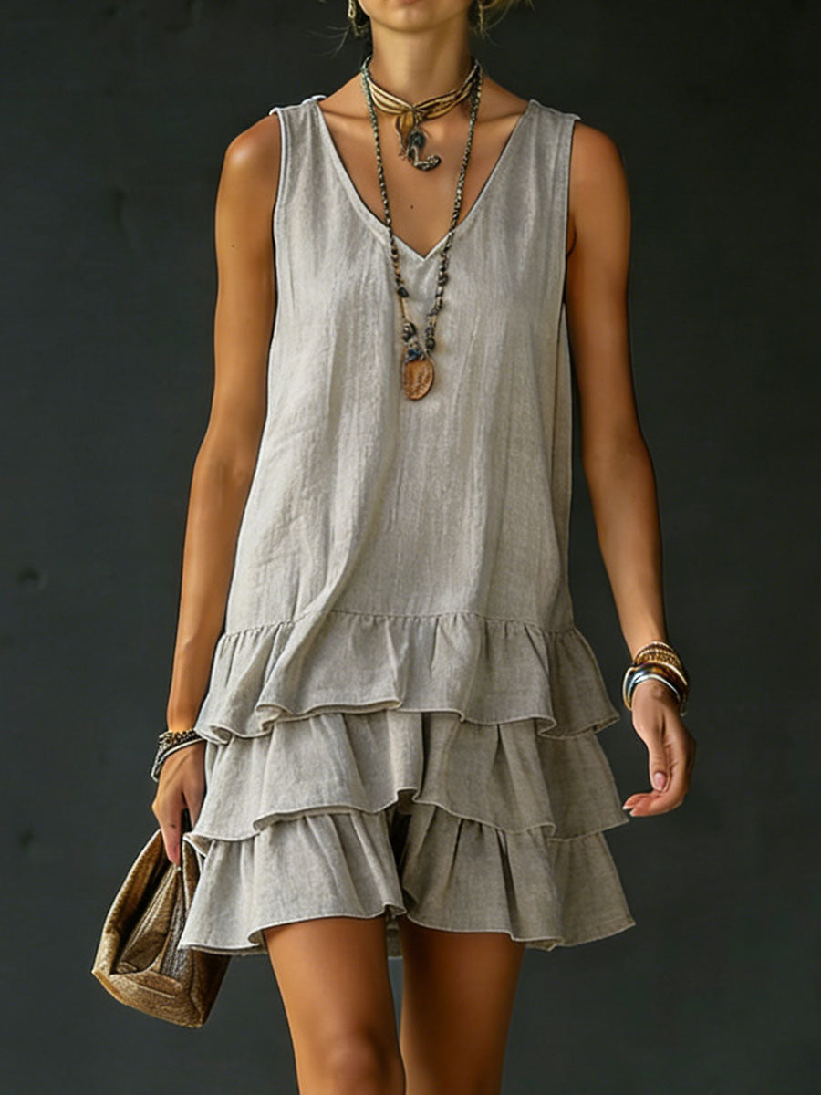 V-Neck Sleeveless Tiered Ruffle Mini Dress 5