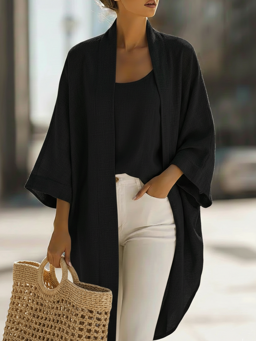 Open Front Batwing Sleeve Linen Cardigan Set 6