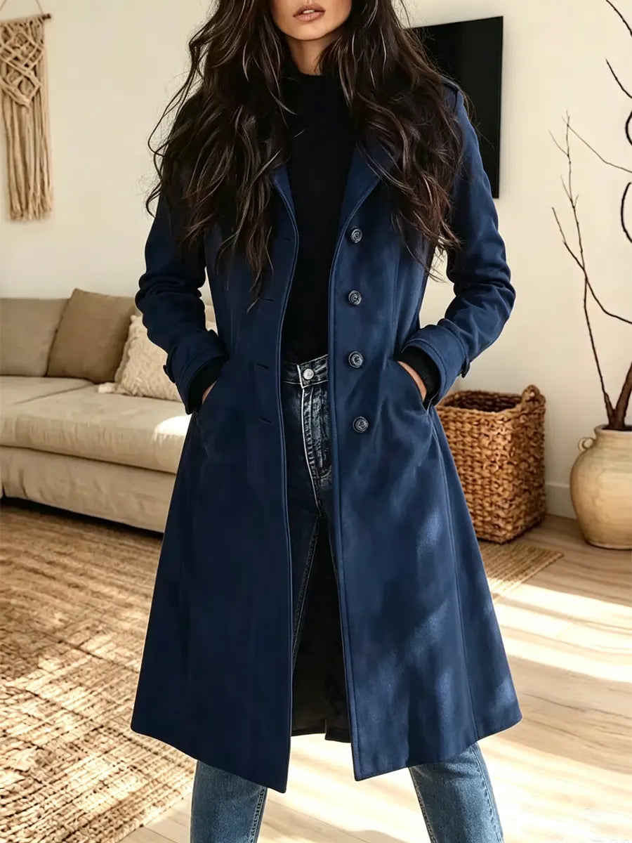 Stand Collar Button Front Suede Longline Coat 4