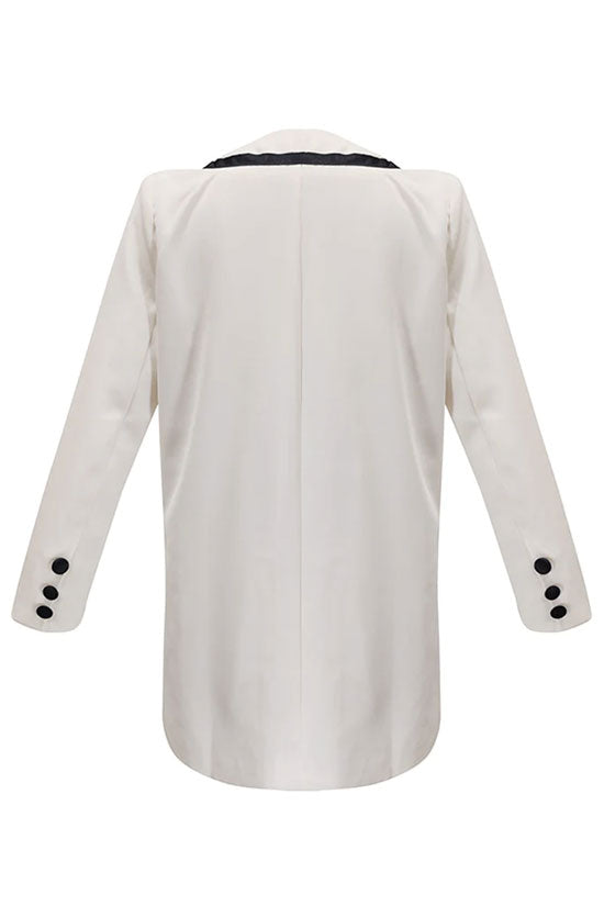 White Contrast Trim Lapel Long Sleeve Double Breasted Blazer Mini Dress