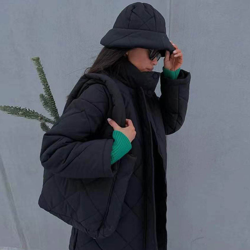 Black Diamond Quilted Hooded Long Sleeve Longline Puffer Jacket 3