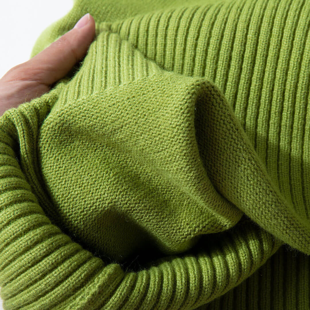 Olive Turtleneck Drop Shoulder Long Sleeve Oversized Knit Sweater