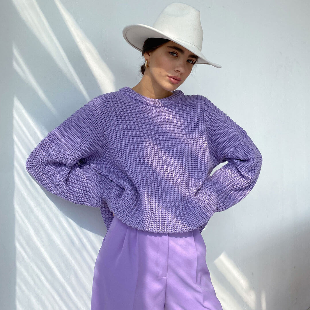 Candy Color Crewneck Trendy Pullover Sweater - Orange S / Purple Sweaters