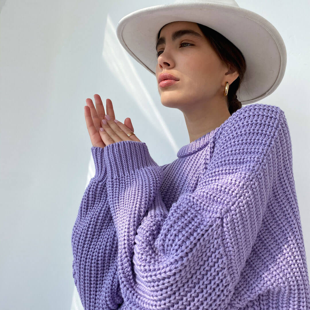 Candy Color Crewneck Trendy Pullover Sweater - Orange L / Purple Sweaters