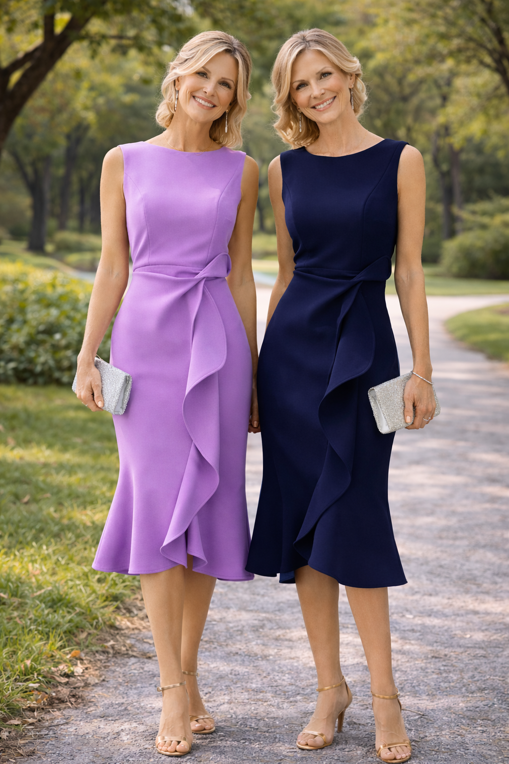 Boat Neck Sleeveless Cascade Ruffle Bodycon Midi Dress 13