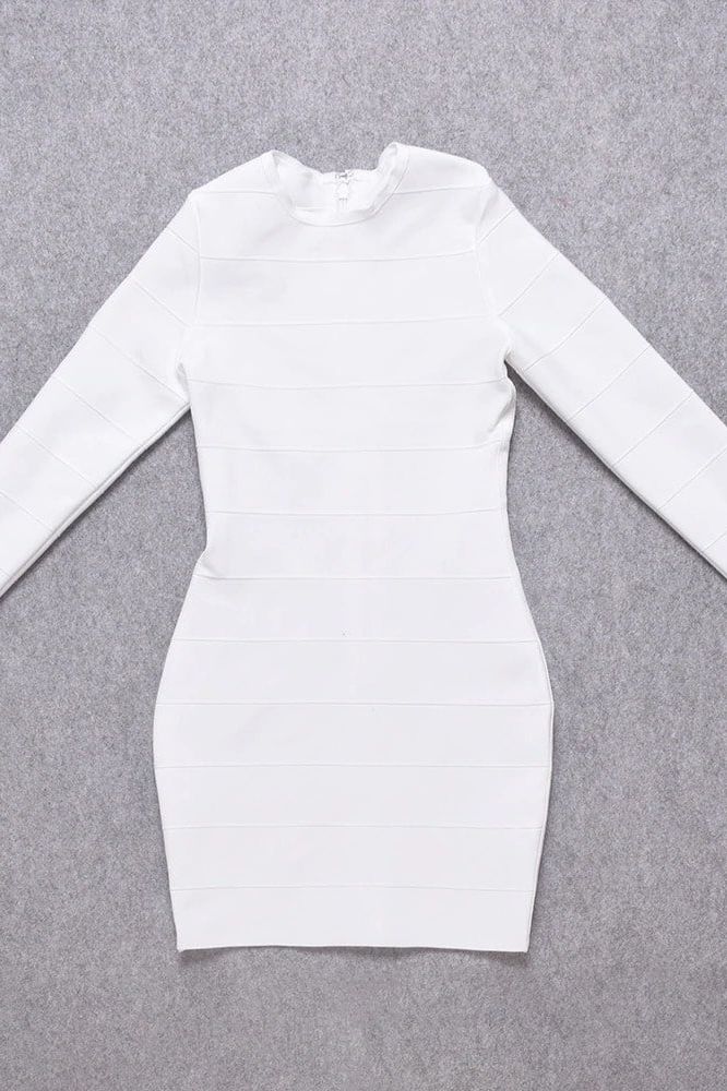 Pamela Long Sleeve Bandage Mini Dress - White Pearl (Sale)