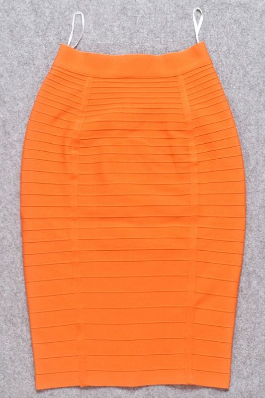 Pencil Bandage Knitted Knee Length Skirt - Apricot Orange