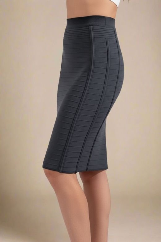 Pencil Bandage Knitted Knee Length Skirt - Classic Black