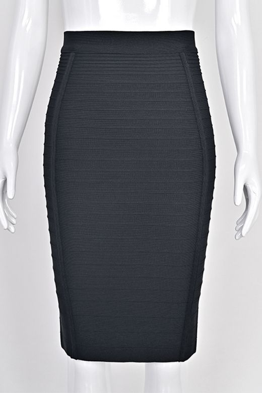 Pencil Bandage Knitted Knee Length Skirt - Classic Black