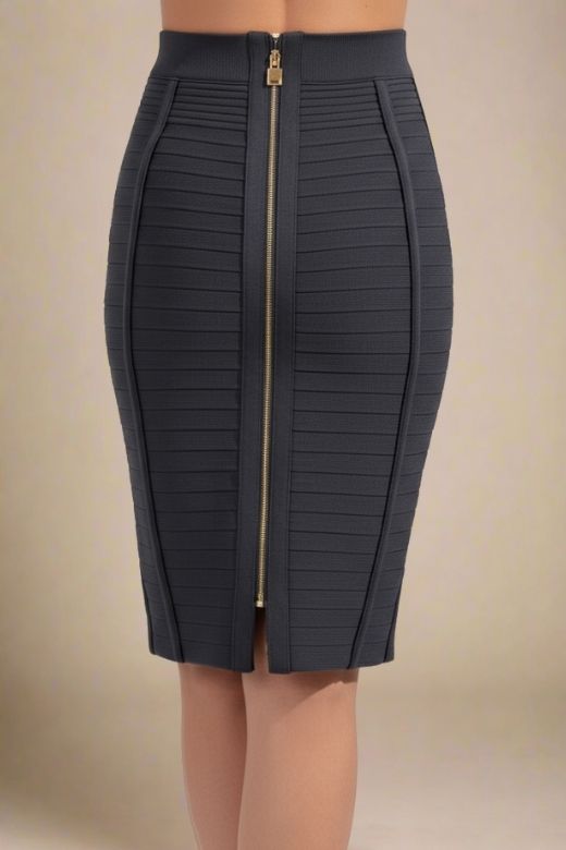 Pencil Bandage Knitted Knee Length Skirt - Classic Black