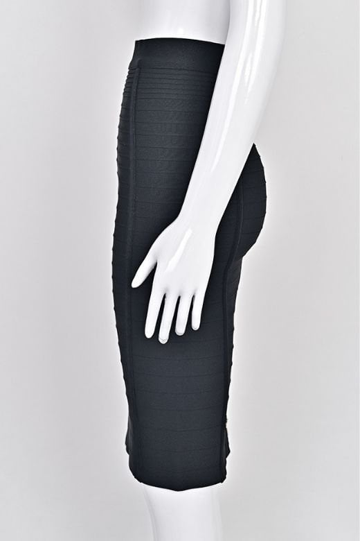 Pencil Bandage Knitted Knee Length Skirt - Classic Black