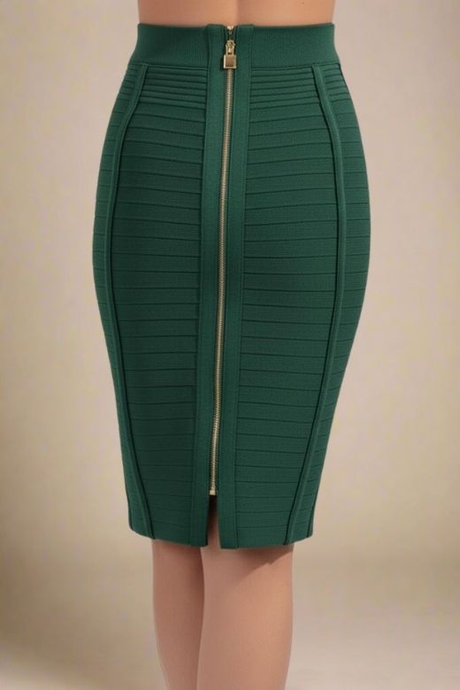 Pencil Bandage Knitted Knee Length Skirt - Emerald Green